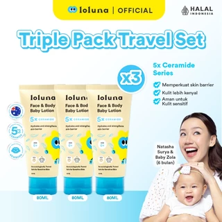 Loluna Face & Body Baby Lotion 3x80ml - Lotion Krim Muka dan Badan Bayi dan Anak / Krim untuk Newborn / 5x Ceramide