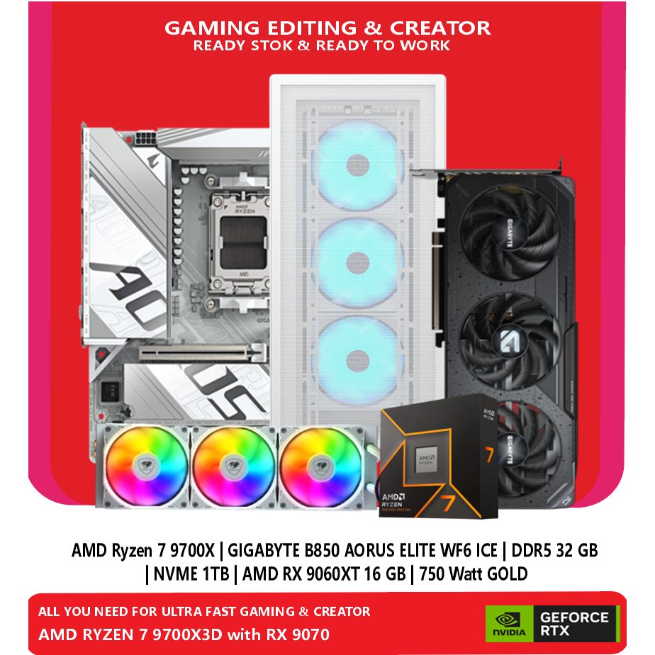Jual PC Gaming Rendering & Creator AMD Ryzen 7 9700X VGA Gigabyte RX ...