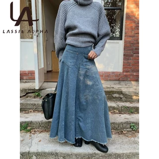 Lassie Alpha J76 ready stok Rok Jeans Wanita Unfinish Cutting Model 2 Kantong Depan Hight Waist Bahan Soft Jeans Color Medium Blue Flared Rok Models Ideal Style Korean Kekinian Celana Jeans Kulot Boyfriens Celana Kulot Jeans Wanita Cutbray Hight Quality