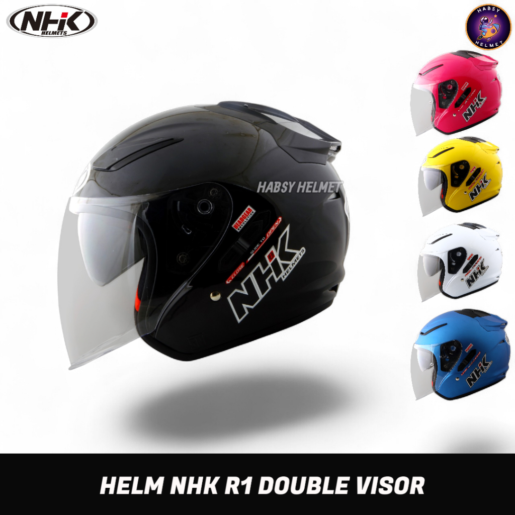 Jual HELM NHK R1 DOUBLE VISOR SOLID|HALF FACE ALL VARIAN | Shopee Indonesia