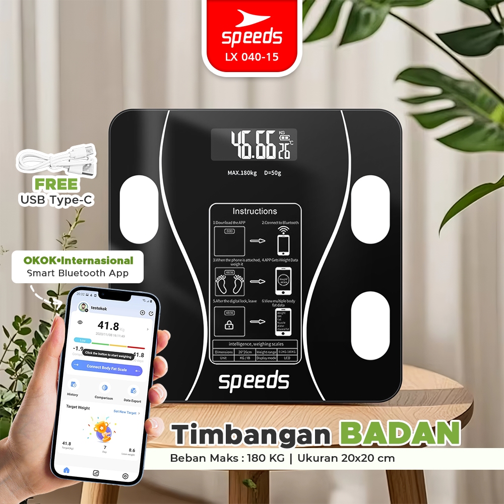 Jual SPEEDS Timbangan Badan Smart Body Scale Fat Digital USB 26cm ...