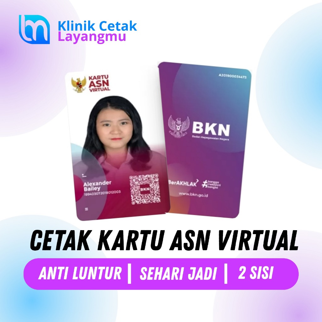 Jual Cetak kartu ASN virtual anti luntur sehari jadi , kartu pns, kartu ...