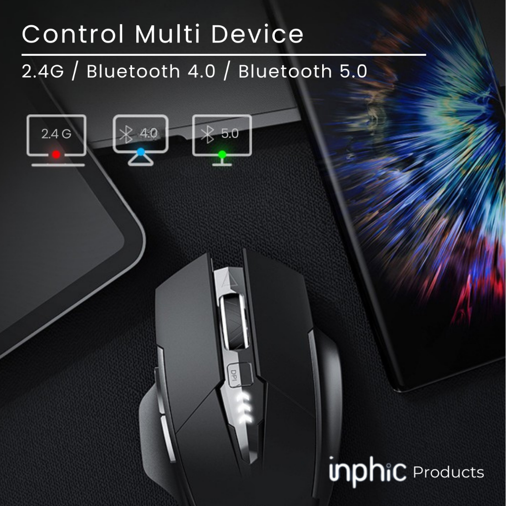 Mouse Gaming Wireless 3 Mode Bluetooth Silent Click Rechargeable Battery A1 Inph - foto 2