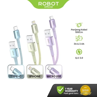 ROBOT Kabel Data RSM100/RSC100/RSL100 Kabel Data Charging Type C Micro USB Lighting 1M 2.4A Original - Garansi 1 Tahun