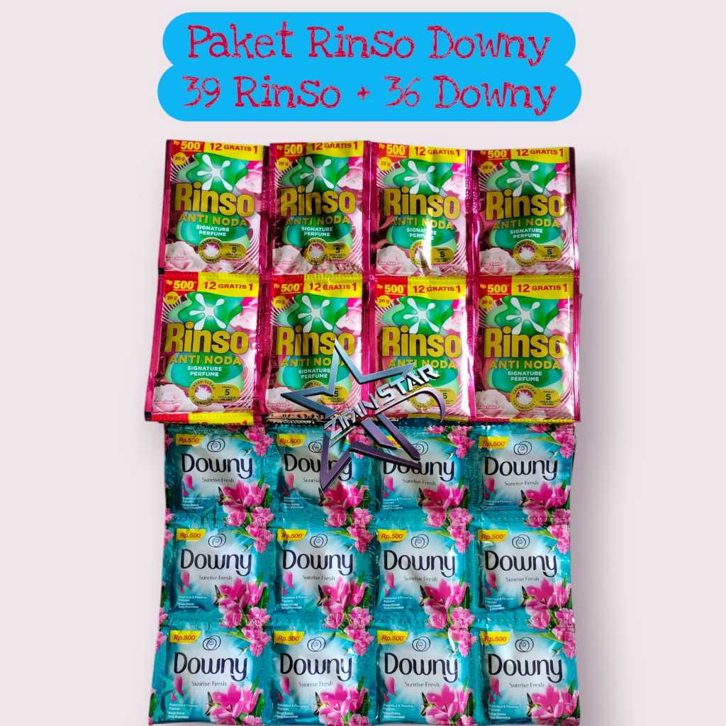 Jual Paket Rinso Downy 75 Pcs (isi 39 Pcs Rinso + 36 Pcs Downy 500an ...