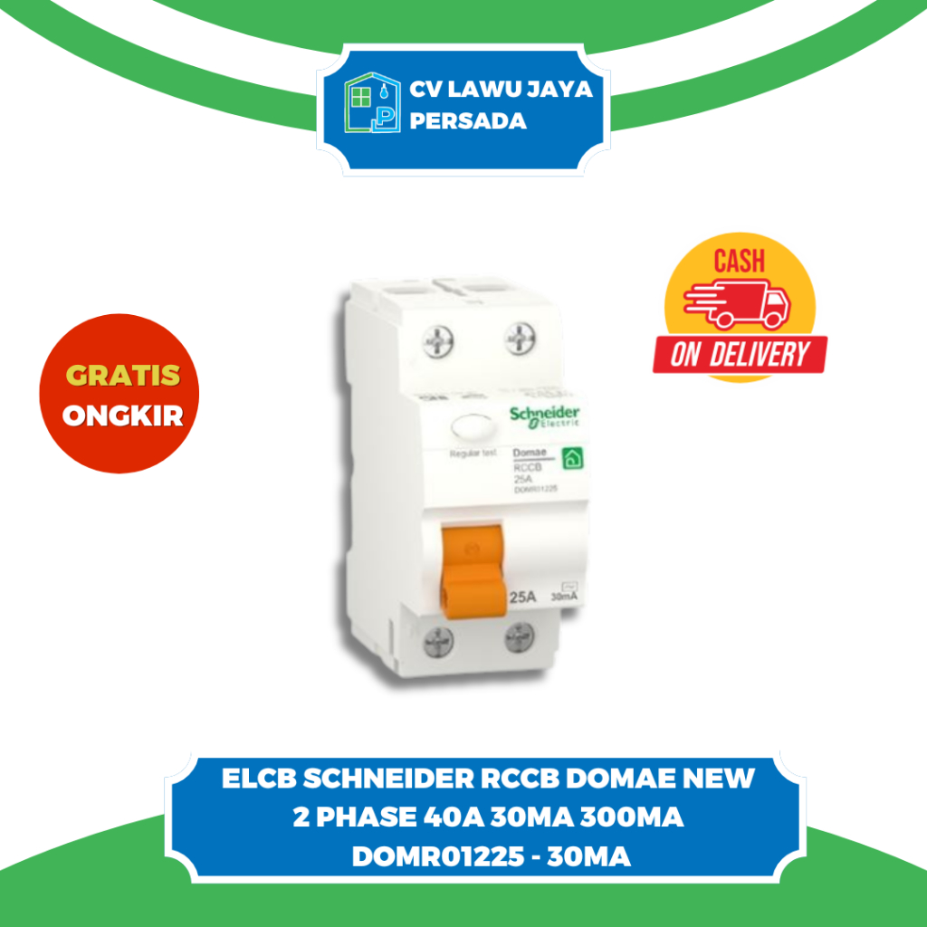 Jual ELCB SCHNEIDER RCCB DOMAE NEW 2P 40A 30MA 300MA DOMR01225 - 30mA ...