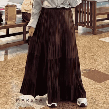 Rok Plisket Susun Maiza Skirt Ruffle Wanita Anti Nerawang Korean Style Bahan Knite Evano Premium