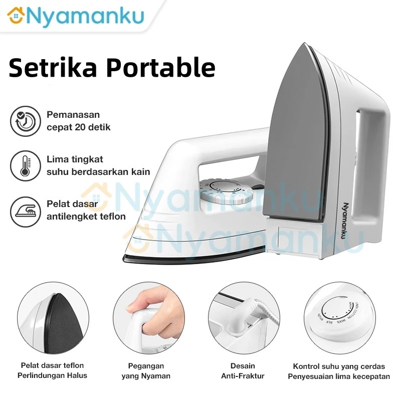 Setrika Lipat Mini Travel Dry Iron Detachable handle Portable Traveling Strika Lipat Gosokan Baju Strikaan