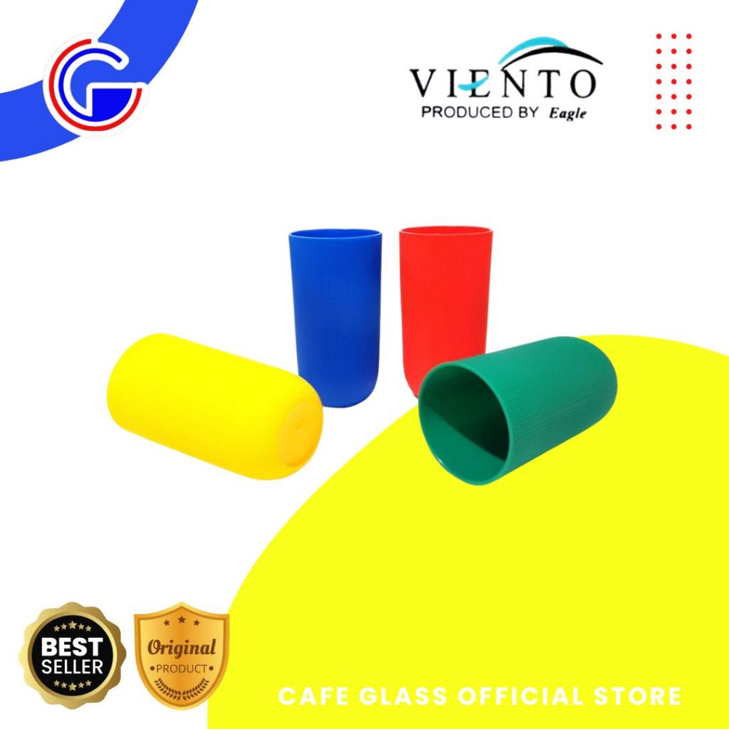 Gelas Plastik Set Warna Warni Viento / Gelas Kopi Susu Panjang Tekstur Garis Set Isi 4 Pcs