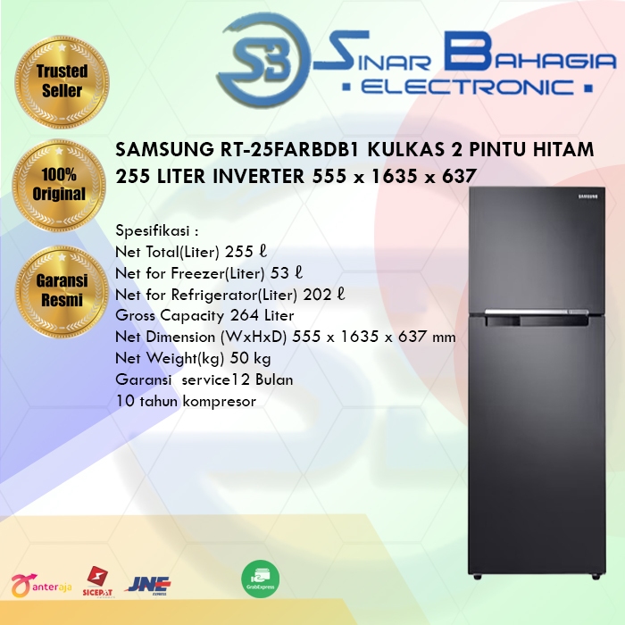 Jual SAMSUNG RT-25FARBDB1 KULKAS 2 PINTU HITAM 255 LITER INVERTER 555 x ...