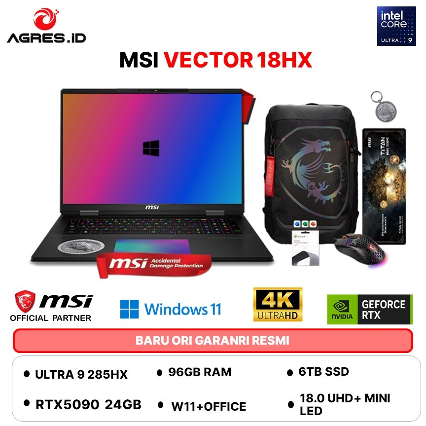 MSI TITAN 18HX ULTRA 9 285HX RTX5090 24GB - RAM 96GB 6TB W11+OHS 18.0UHD+ MINILED 120HZ