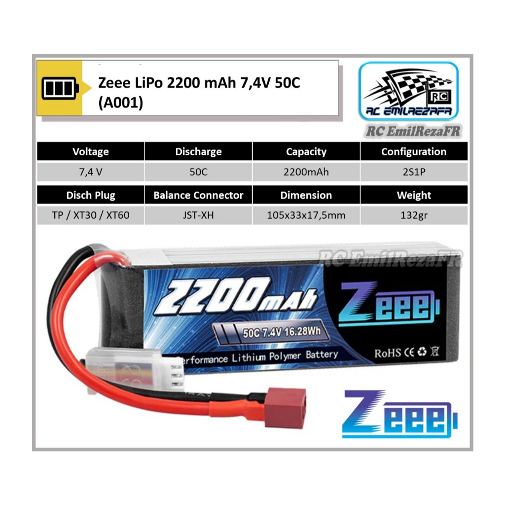 Jual Baterai LiPo Zeee Power 2S 7,4V 2200mAh 50C RC Car | Shopee Indonesia