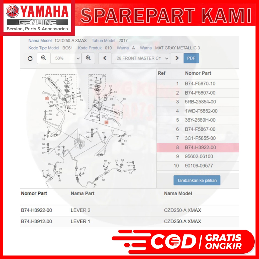 Jual HANDLE HANDEL REM KANAN DEPAN XMAX 250 CONNECTED 2023 PNP R25 MT25 ...
