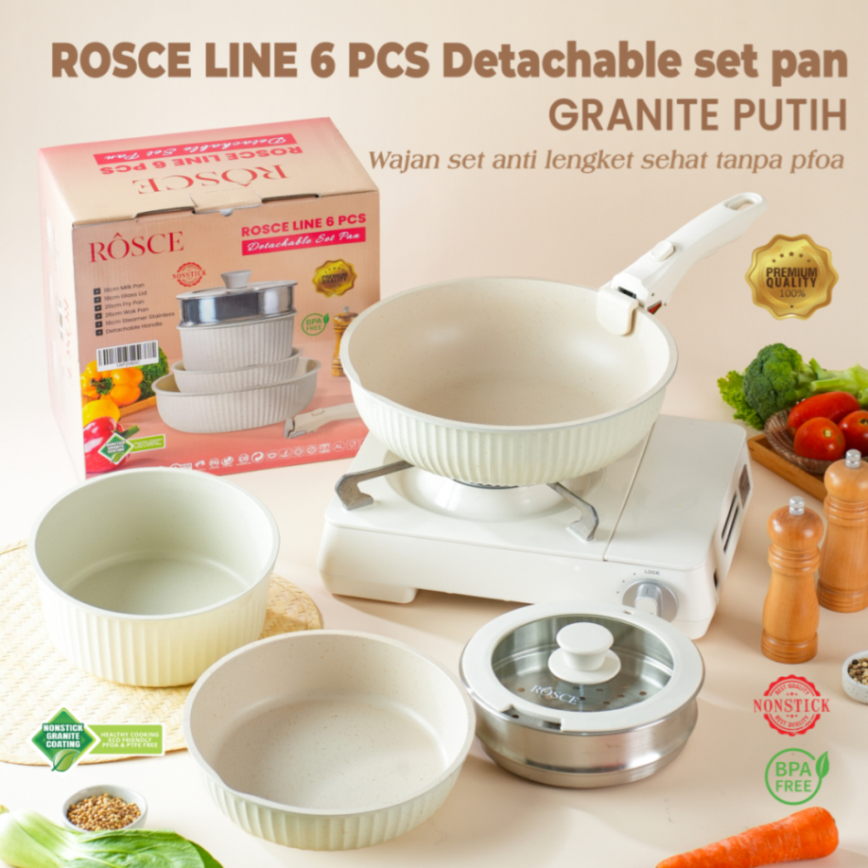 Jual ROSCE PANCI SET 6 PC Detachable line pan Wajan Remove Handle ...