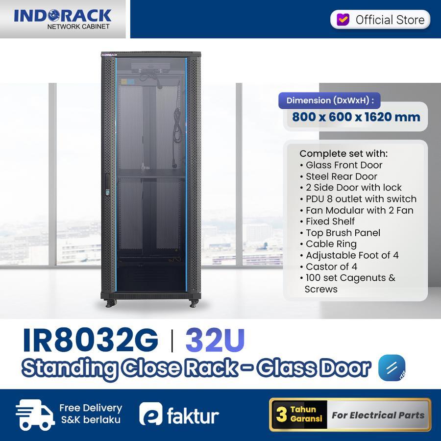 Jual Indorack IR8032G Close Rack 32U Depth 800mm Glass Door Rak Server ...