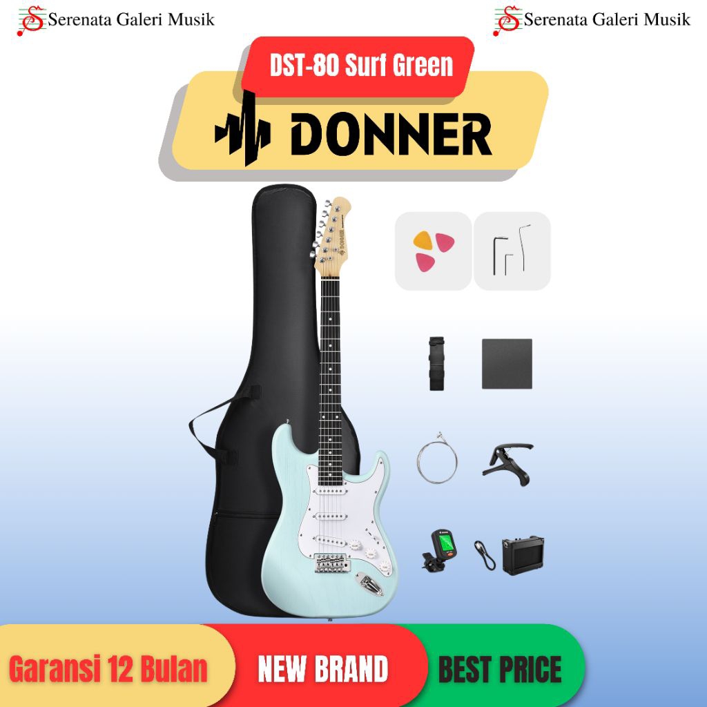 Jual Donner DST-80 Surf Green Gitar Elektrik With Amplifier, Strap ...