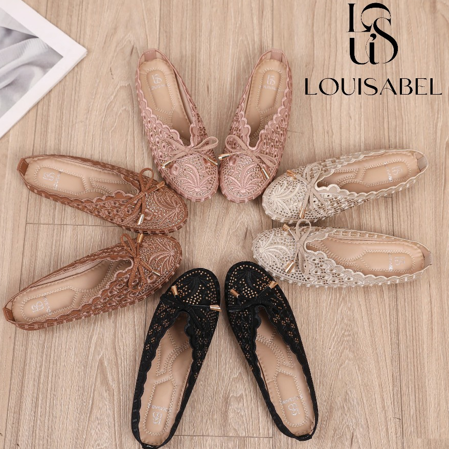 LOUISABEL Lace Flat Shoes Loafer Wanita Tali Pita A LSB-JN337