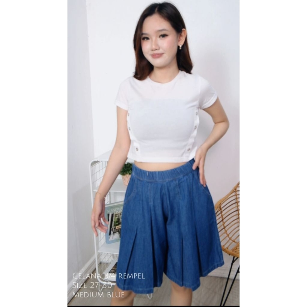 Jual Celana Jeans Kulot Rempel Selutut Pinggang Full Karet M-XXL ...
