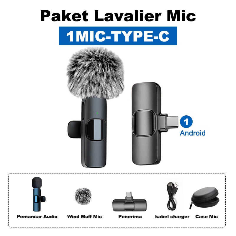 Gambar produk Mic Wireless Clip On Audio Video pembuatan Rekaman Microphone HP IPhone Android Live Game Mobile 4