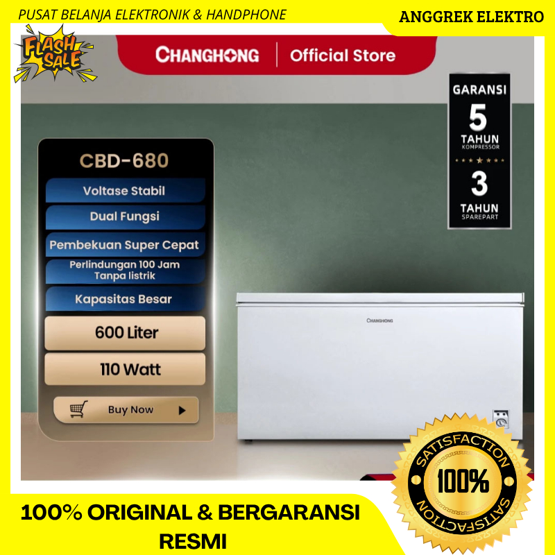 Jual FREEZER BOX CHANGHONG Chest Freezer CBD-680 Box 600 Liter Garansi ...