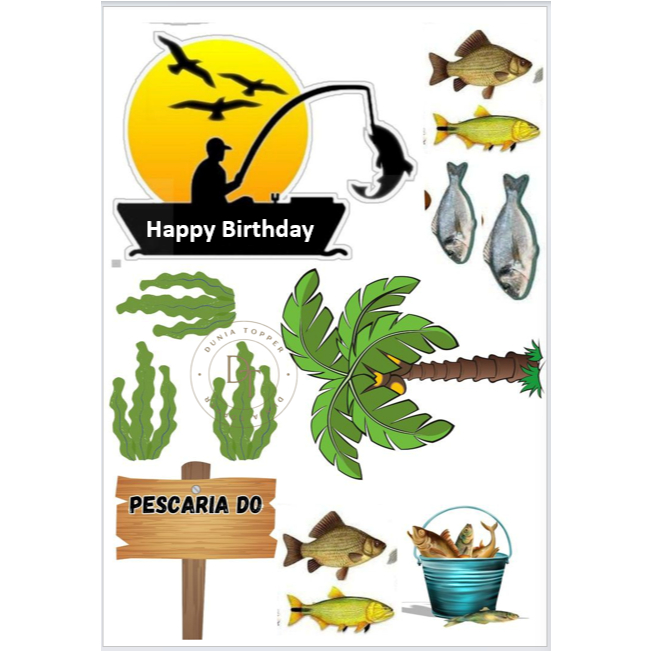 Jual TOPPER/Hiasan kue Ultah MEMANCING IKAN [FREE] request Nama/Foto ...
