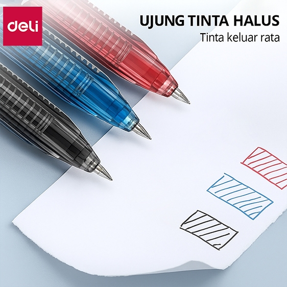 Deli Ballpoint Pen / Pulpen Bolpoin dengan Clip 0.5 mm Pena Retractable Penulisan Halus EQ105 1pcs (4)
