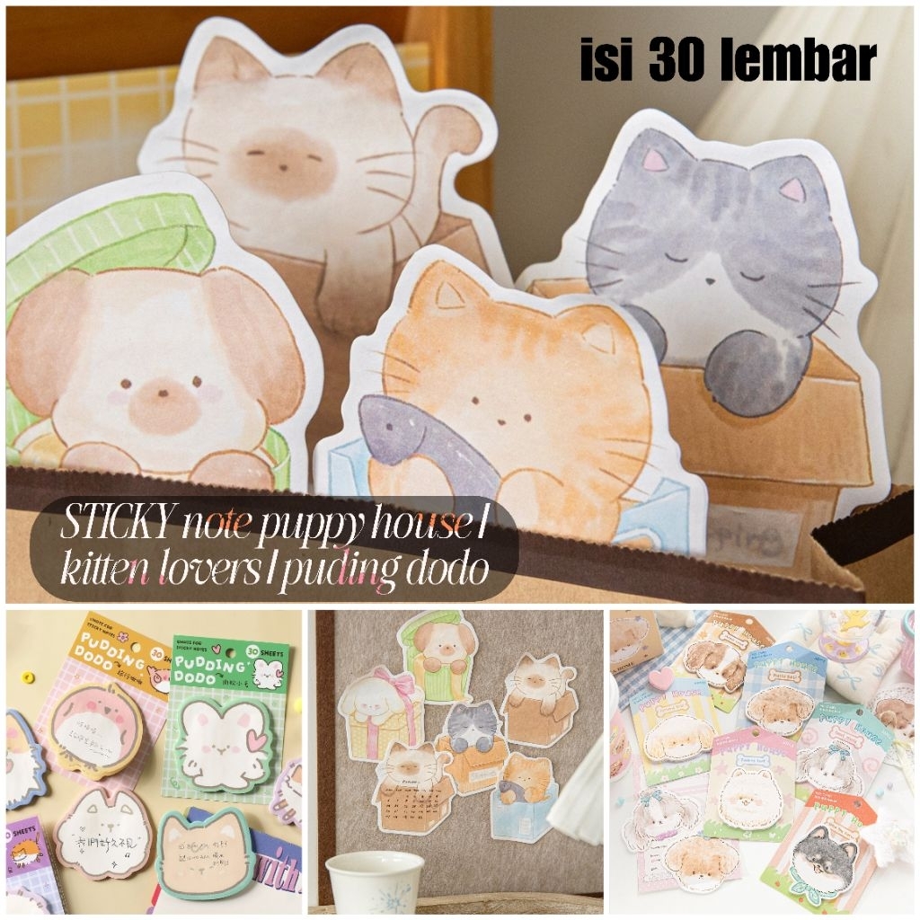 Jual 30 Lembar Sticky Note Lucu | Pudding Dodo | Kitten Lovers & Puppy ...
