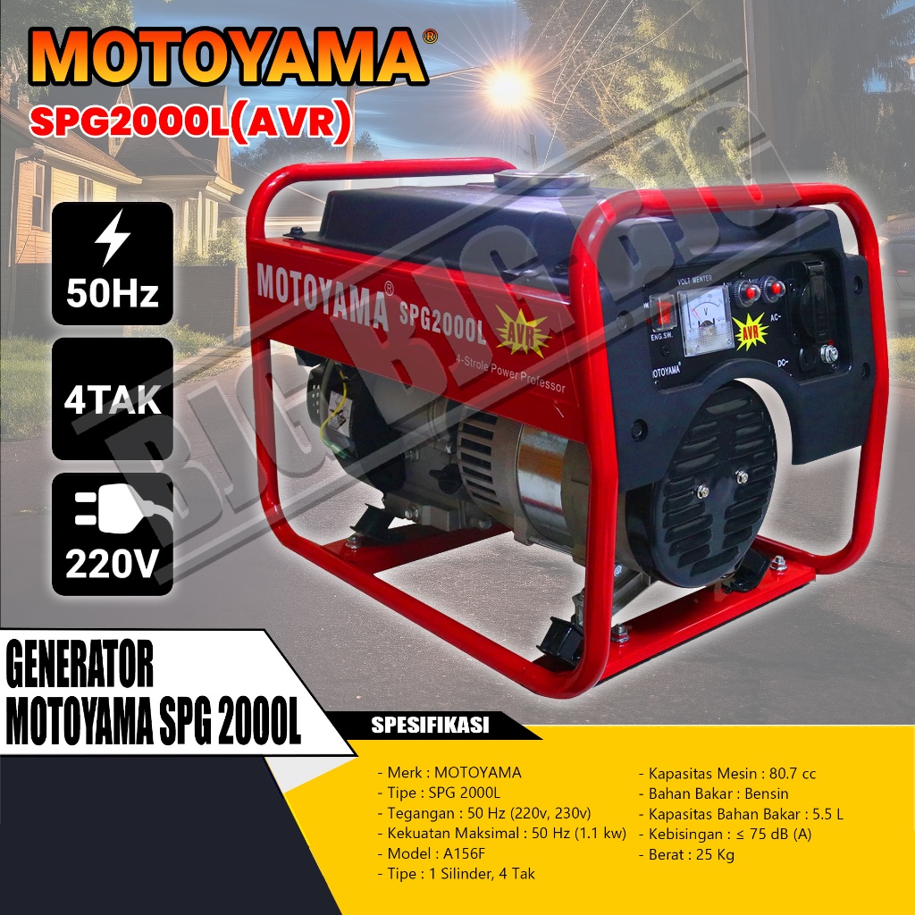 Jual MESIN GENSET / GENERATOR MOTOYAMA SPG 2000 L (AVR) - 1100 WATT ...