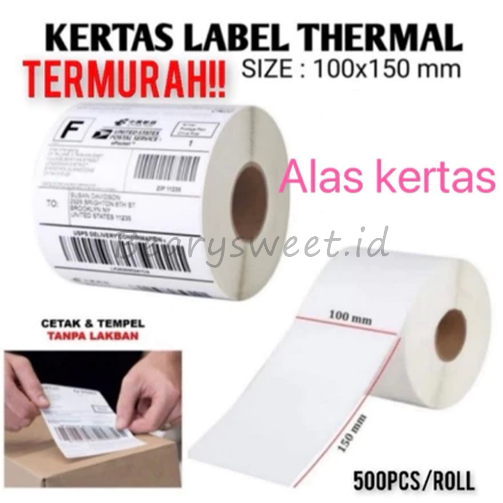 Jual Label kertas resi stiker thermal 100x150 500pcs Roll Murah ...