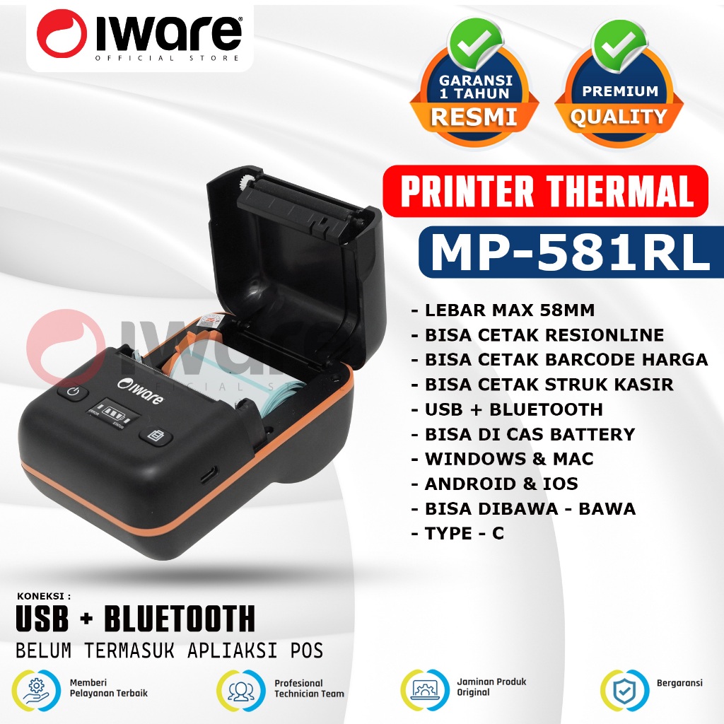 Jual Iware Printer Thermal Barcode Struk Kasir PPOB MP-581RL 58mm Usb ...