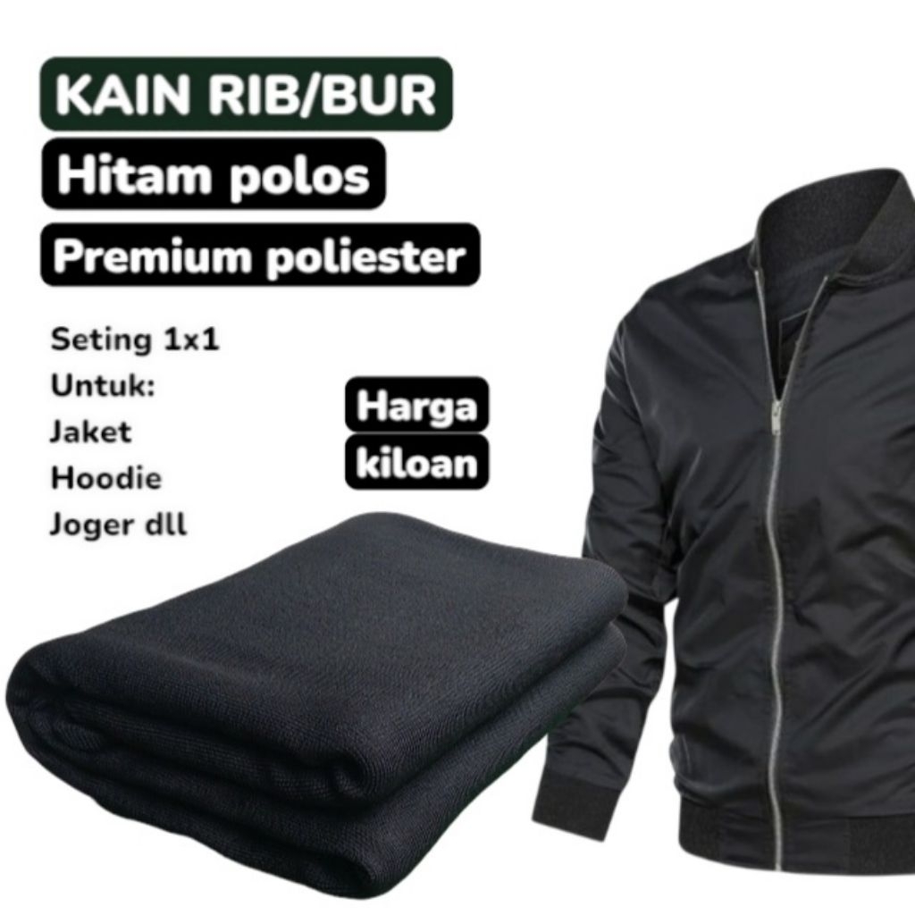 Jual Kain rib/bur 1x1 hitam polos poliester premium perkilo | Shopee ...
