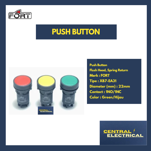 Jual FORT Push Button Flush Head, Spring Return 22m Green/Hijau merk ...