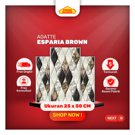 Keramik Dinding Agatte 25x50 Esparia Brown Motif Dekoratif