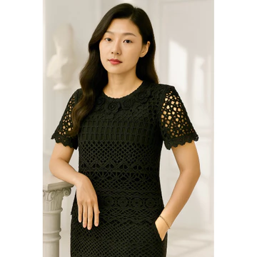 Blus Atasan Wanita Aurum Tangan Pendek Full Brokat 5331