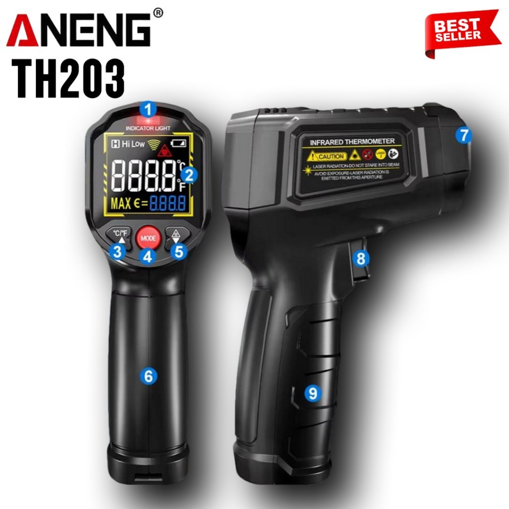 Jual ANENG TH203 Termometer Industrial Digital Thermogun Infrared Red ...