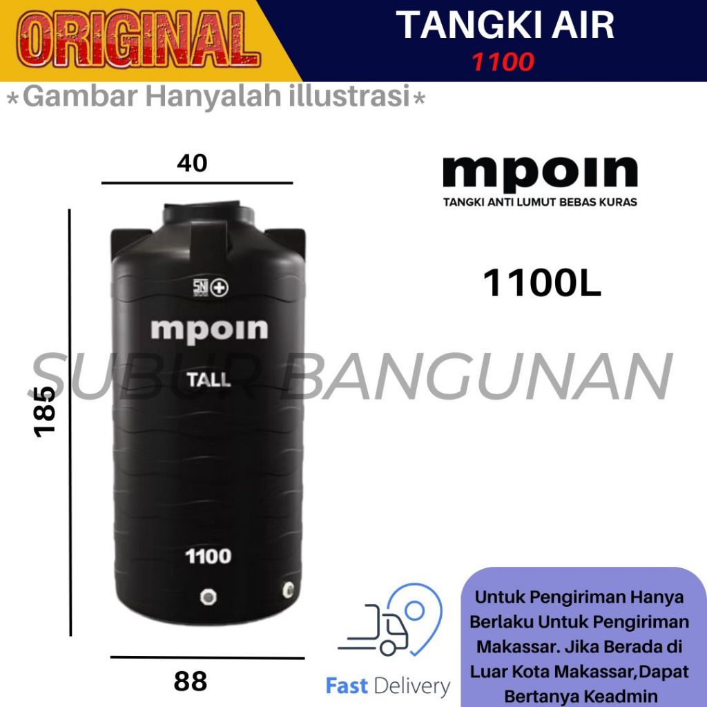 Jual TANGKI TANDON TOREN AIR MPOIN TALL 1100 L RAMPING & HEMAT RUANG ...