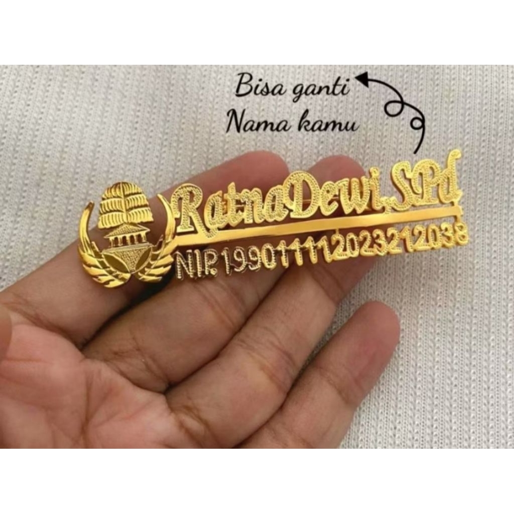 Jual Pin nama custom korpri+NIP Titanium lapis emas Premium gold plate ...