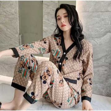 Cessy Piyama Wanita Import Bahan Satin Premium Lengan Celana Panjang Full Kancing Pearl 005