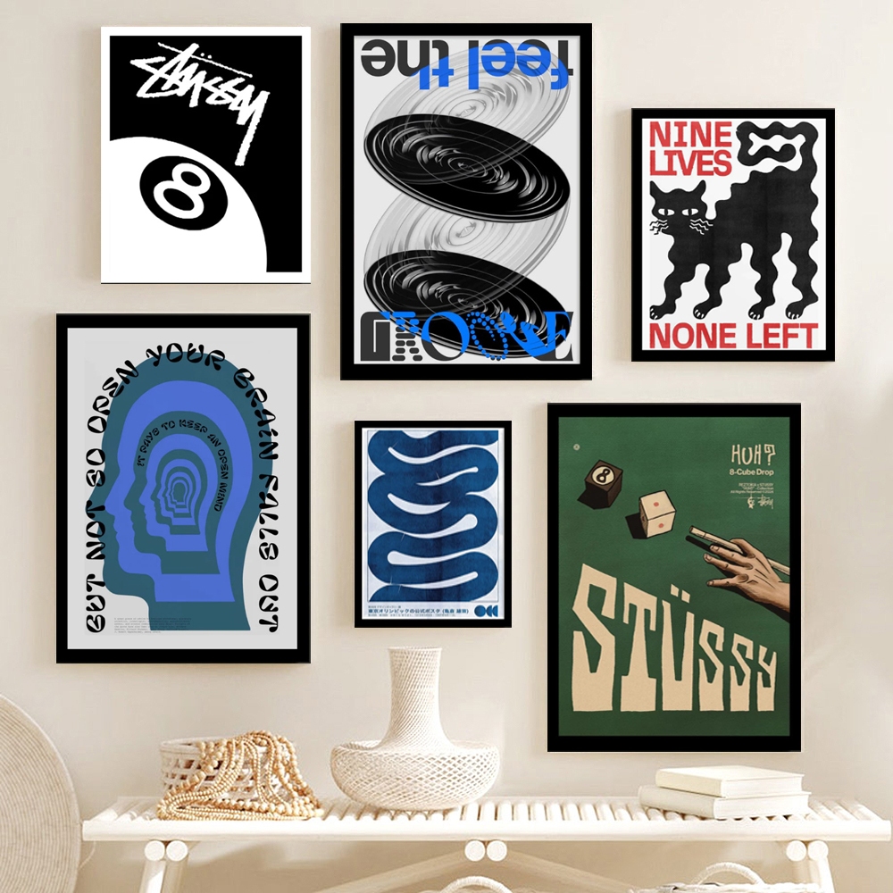 Hiasan Dinding Poster Aesthetic stussy 8 ball bauhaus Pajangan Dekorasi Walldecor modern vintage