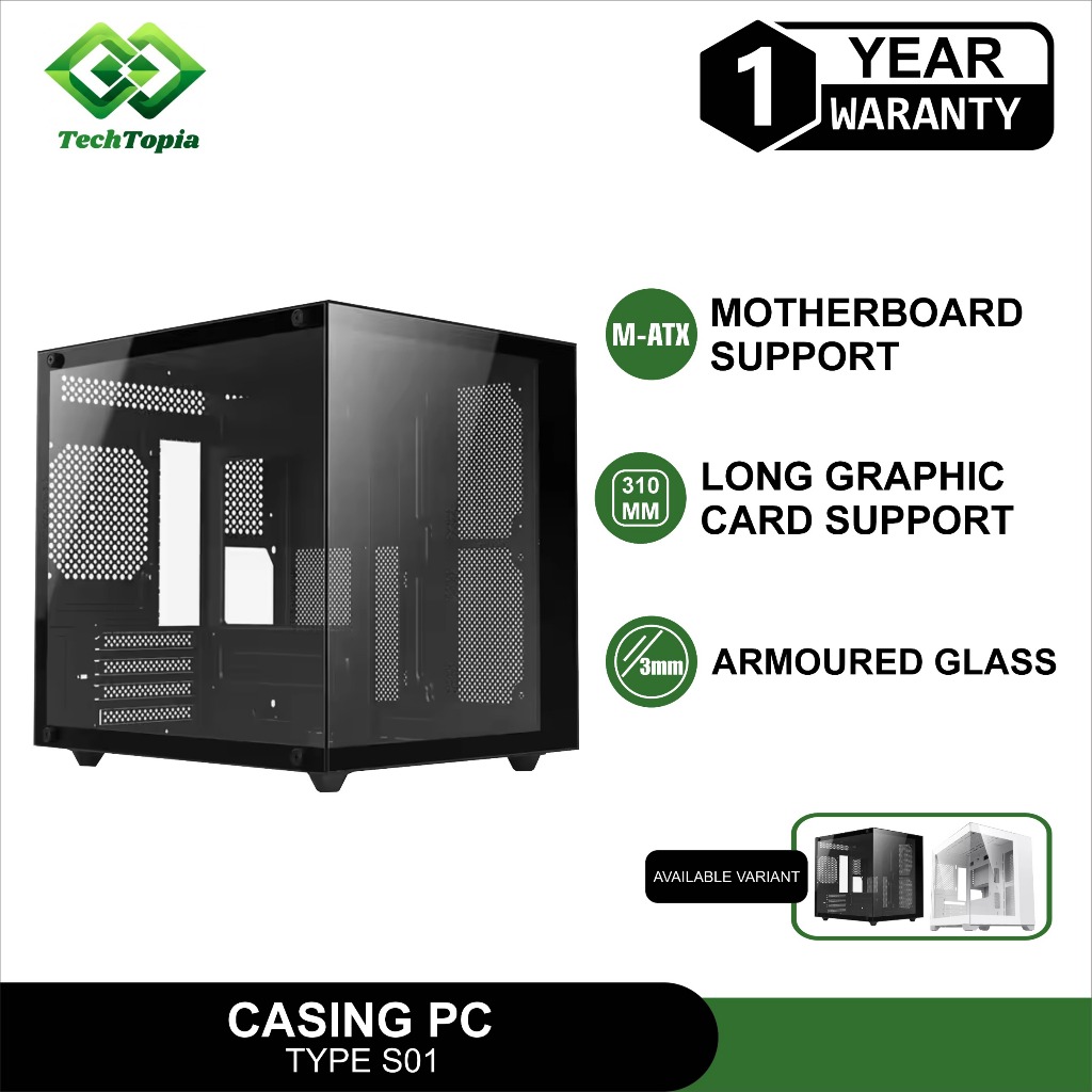 Jual TechTopia Casing CPU Gaming S01 M-ATX Tempered Glass Case Modern ...