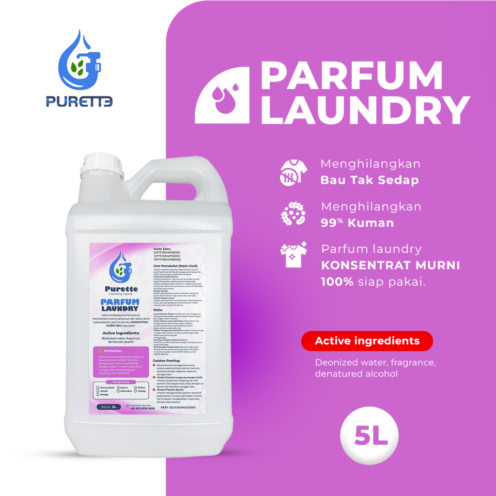 Jual Parfum Laundry Fabric Spray Antibacterial PREMIUM PURETTE 5L ...