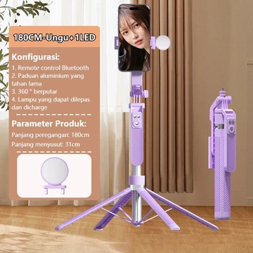 Tech Tongsis Tripod Bluetooth 180CM Paduan Aluminium Selfie Stick 4 Leg Stand Remote Tripod HP