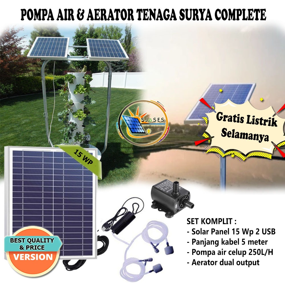 Jual Pompa Air Aerator Tenaga Surya 15W Solar Pump Aerator Solar Panel ...