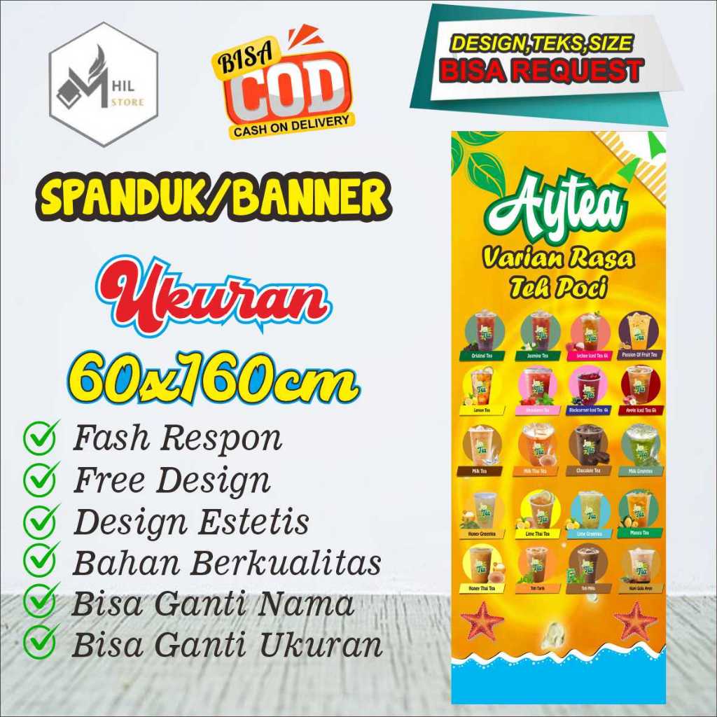Jual Spanduk Banner Size 60x160cm Varian Rasa Teh Poci Free Custom ...