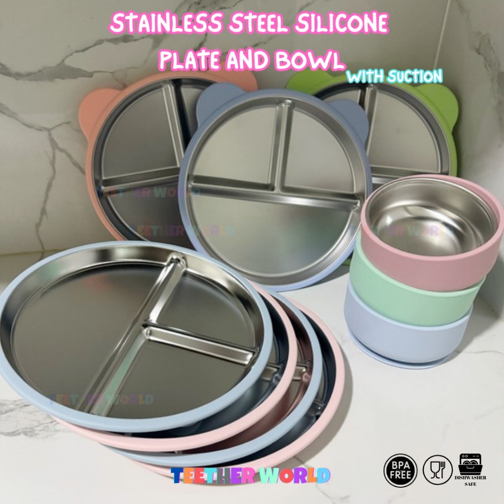 Jual Teether World Stainless Steel Silicone Plate dengan Suction ...