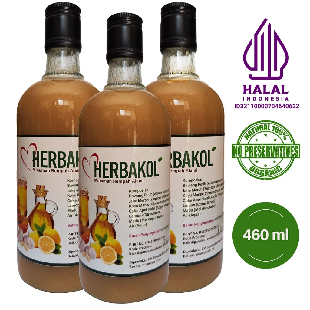 HERBAKOL (PAKET 3 BOTOL) Jus Bawang Putih Jahe Merah Cuka Apel Lemon Madu