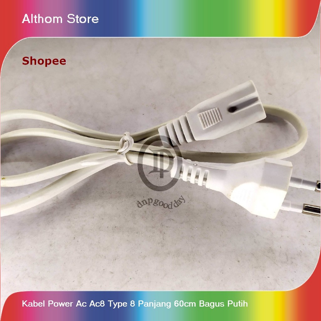 Jual kabel power ac ac8 type 8 panjang 60cm bagus putih | Shopee Indonesia