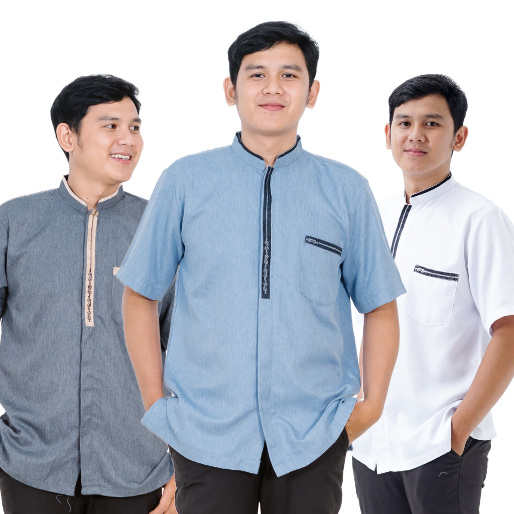 AKAALFATIH Baju Koko Pria Dewasa Koko Lengan Pendek Katun Madina
