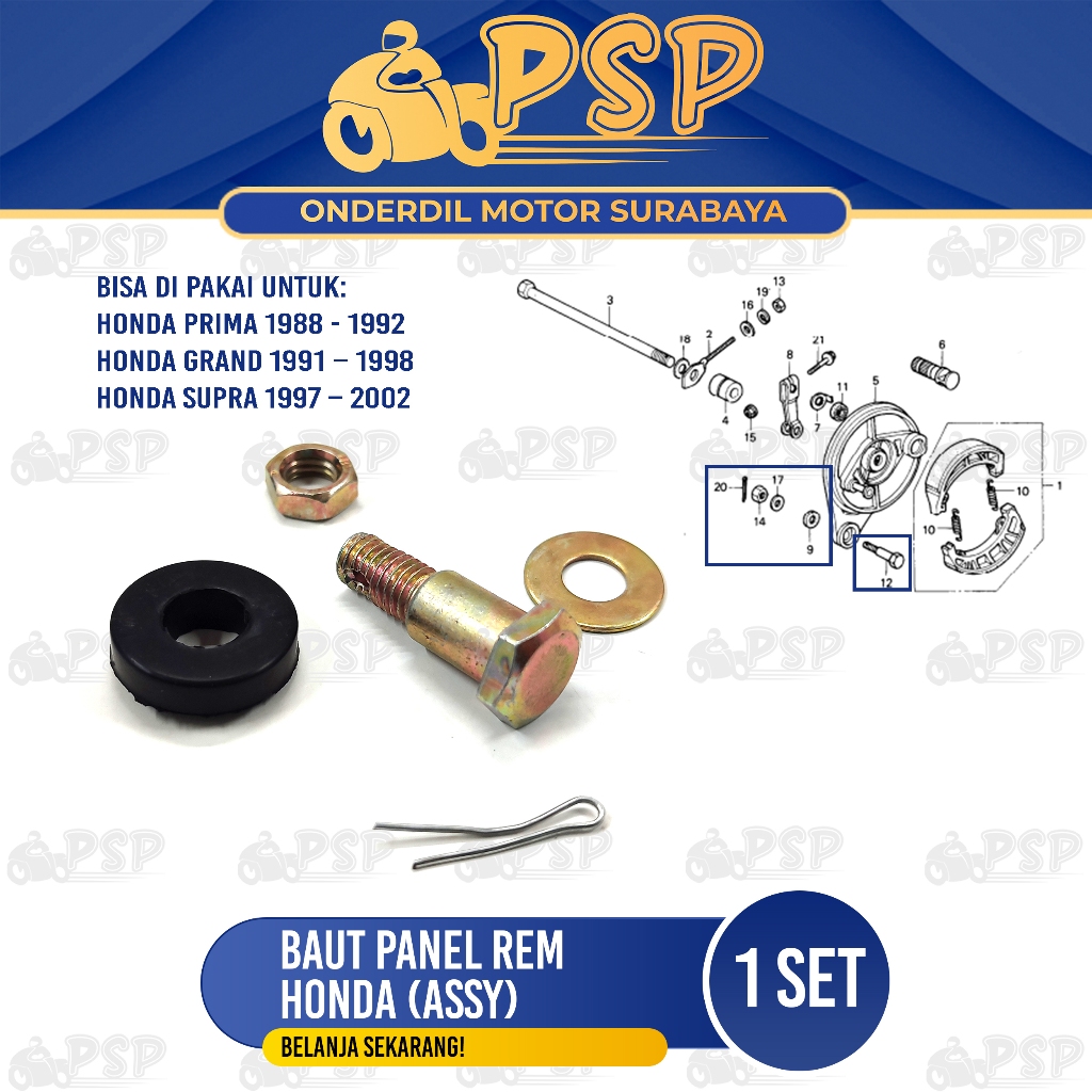 Jual Baut Panel Rem Honda (Assy) - Baud Penahan Tromol Belakang Karet ...
