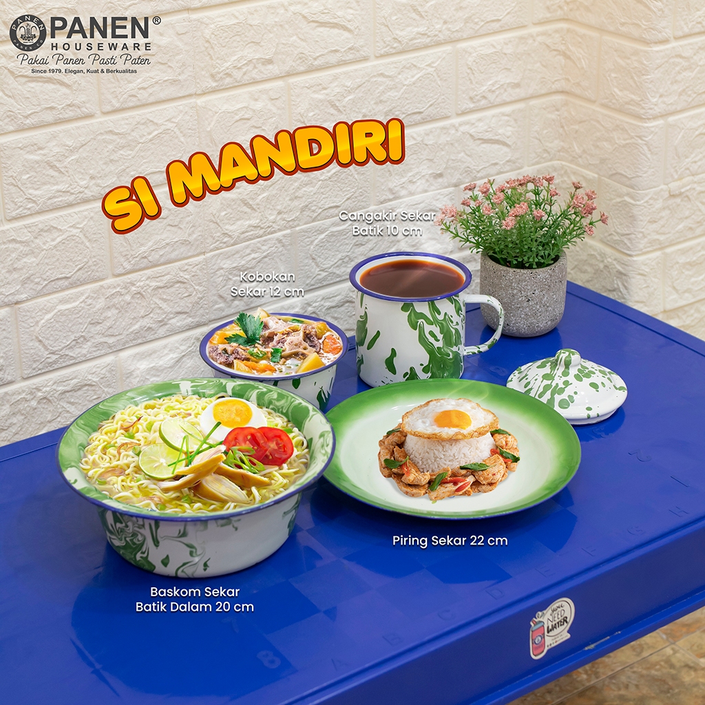 Set Peralatan Makan Si Mandiri Piring Cangkir Mangkuk Blirik Enamel